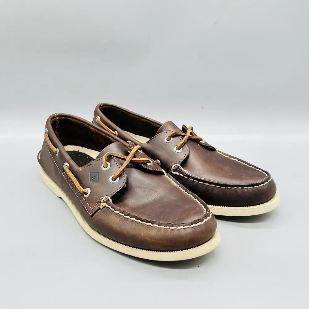 Sperry Shoes Mens 10 Brown Leather Top Sider Boat Deck Moc Toe Casual Comfort